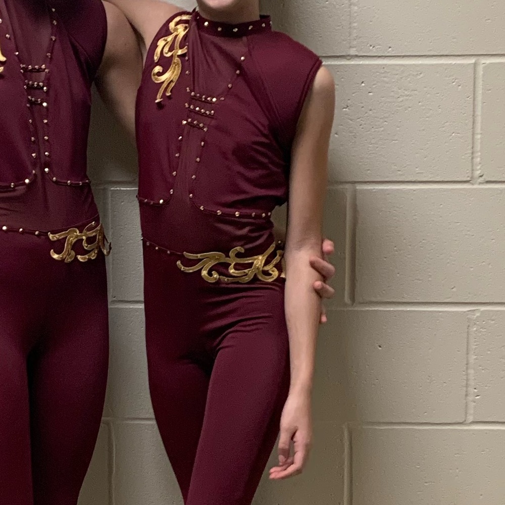 Weissman burgundy and gold dance costume